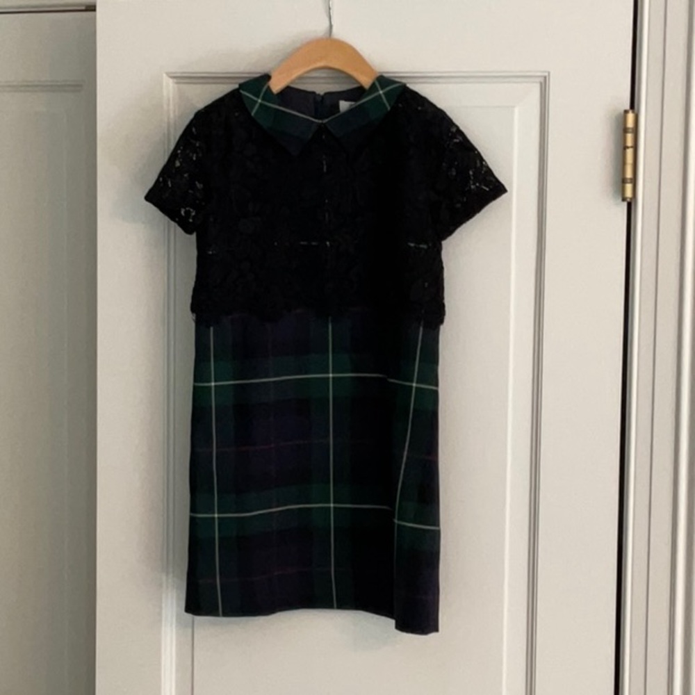 Brooks Brothers Black and Green Sheath Dress with Peter Pan Collar